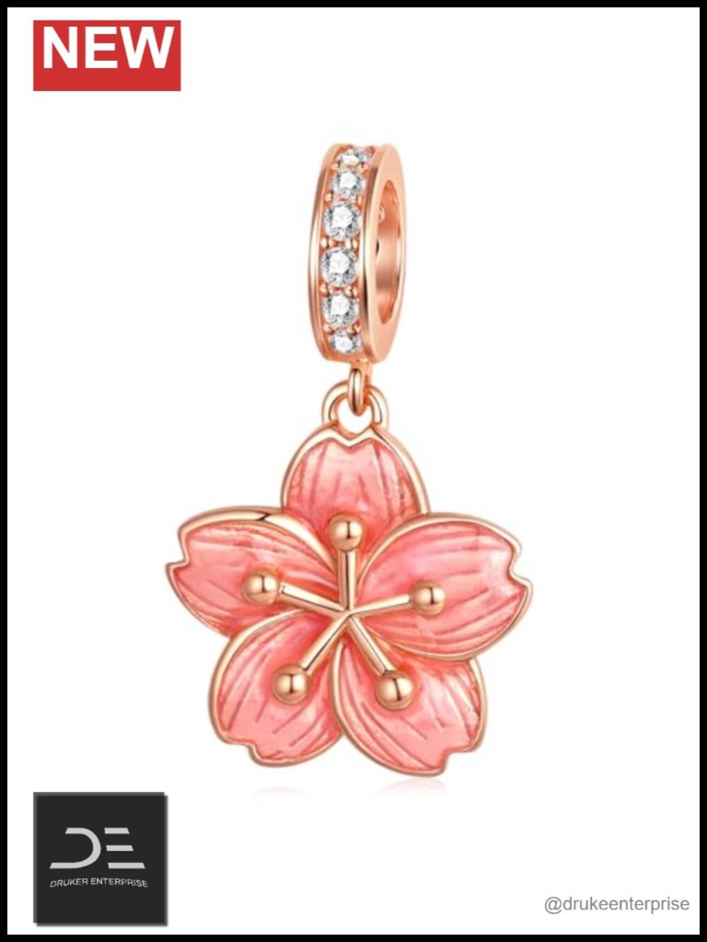925 Sterling Silver Cherry Blossom Charm Jewelry for Women Floral Bead